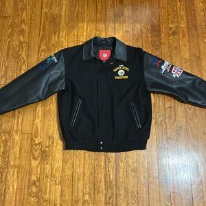 Vintage Pittsburgh Steelers Black Leather 5 x Super Bowl Champions Jacket